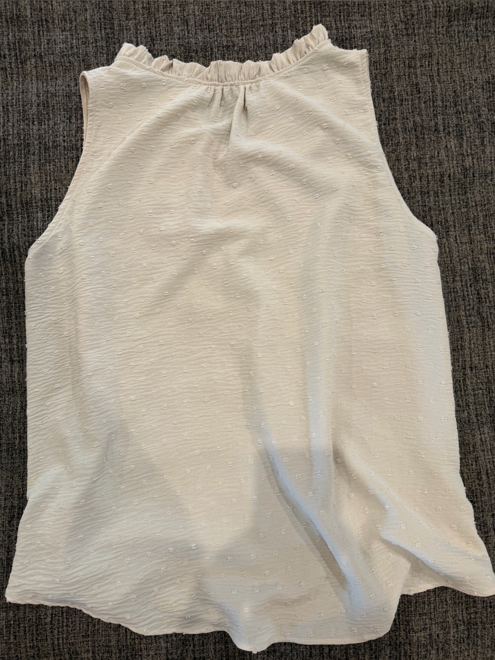 Ruffled V-Neck Swiss Dot Tank Top in Cream - Picture 2 of 4